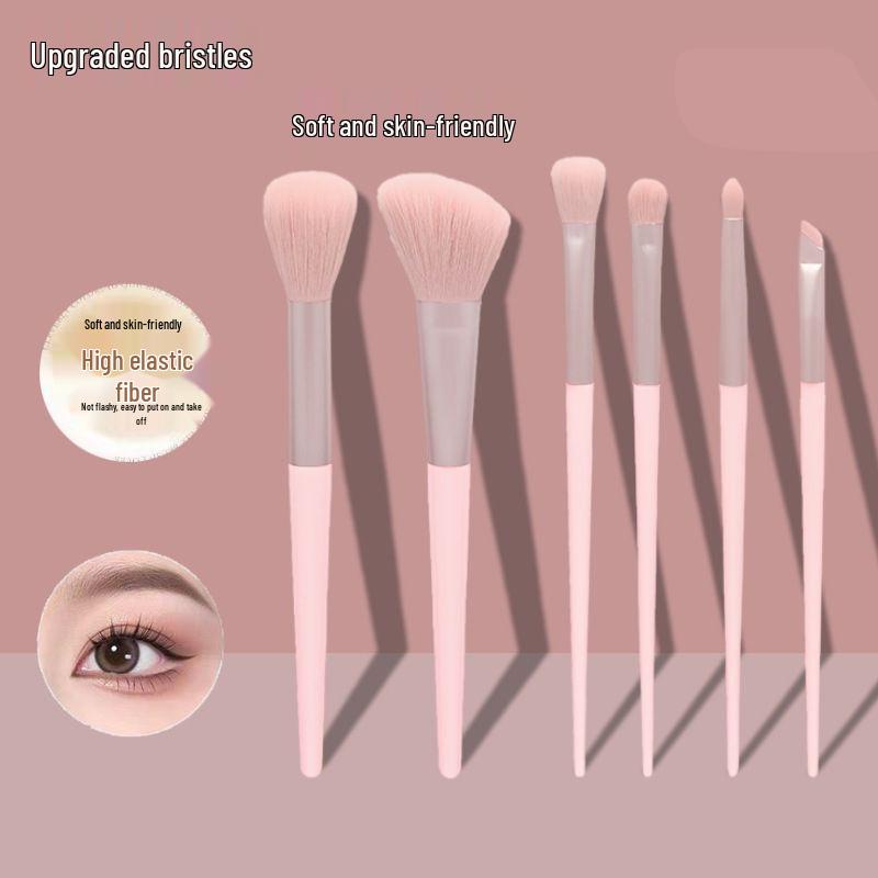 Cangzhou 6-Piece Portable Makeup Brush Set: Foundation, Eyeshadow, Loose Powder, Blush, Eyeliner, Detail.