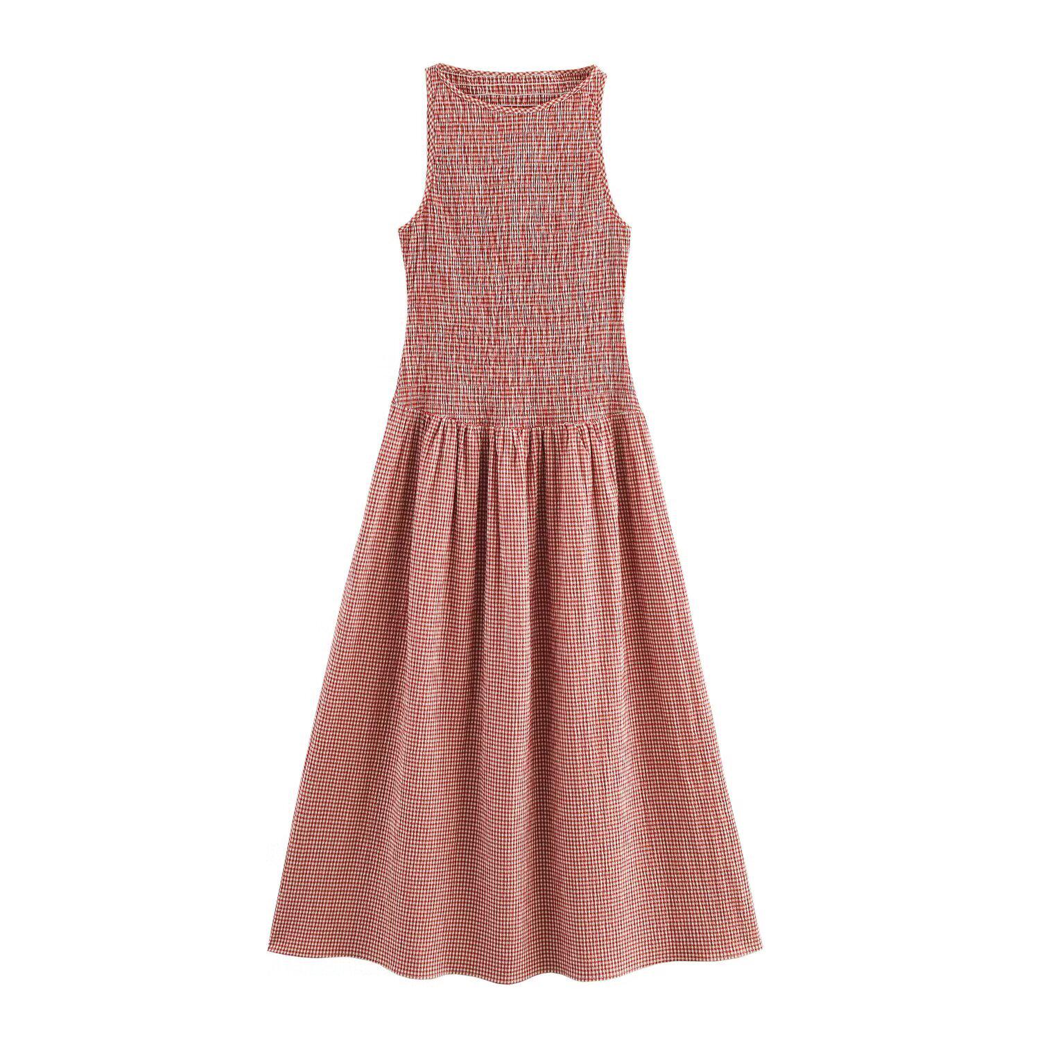 

2025 Spring Women s Slim Fit Plaid Sleeveless Dress S