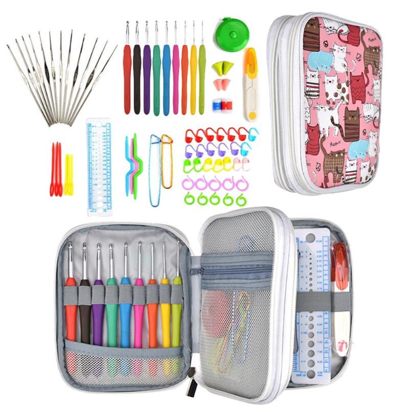 20x Bamboo Handle Aluminum Crochet Hook Knitting Knit Needle Weave Yarn Set DIY