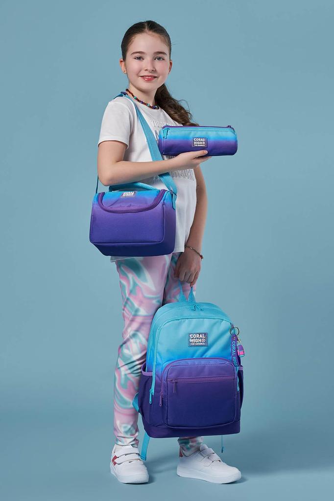 coral high Set de geanți de școală pentru copii, turcoaz, violet, degradat, 3 piese SET0123763