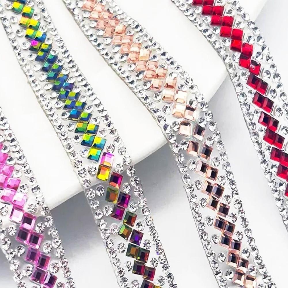 Self Adhesive Rhinestone Chain Colorful Rhinestone Band Sticky Trim Crystal Trim  Bag Decoration