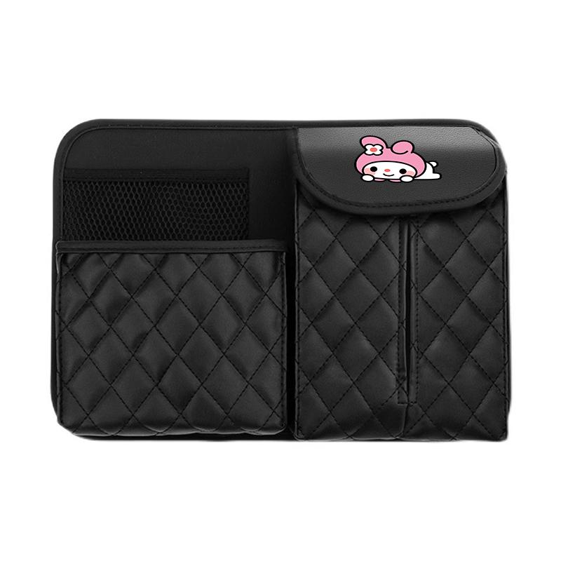Sanrio Car Seat Back Storage Bag Leather Organizer Cinnamoroll Kuromi Hello Kitty Pochacco Pompompurin Mymelody Auto Collecting