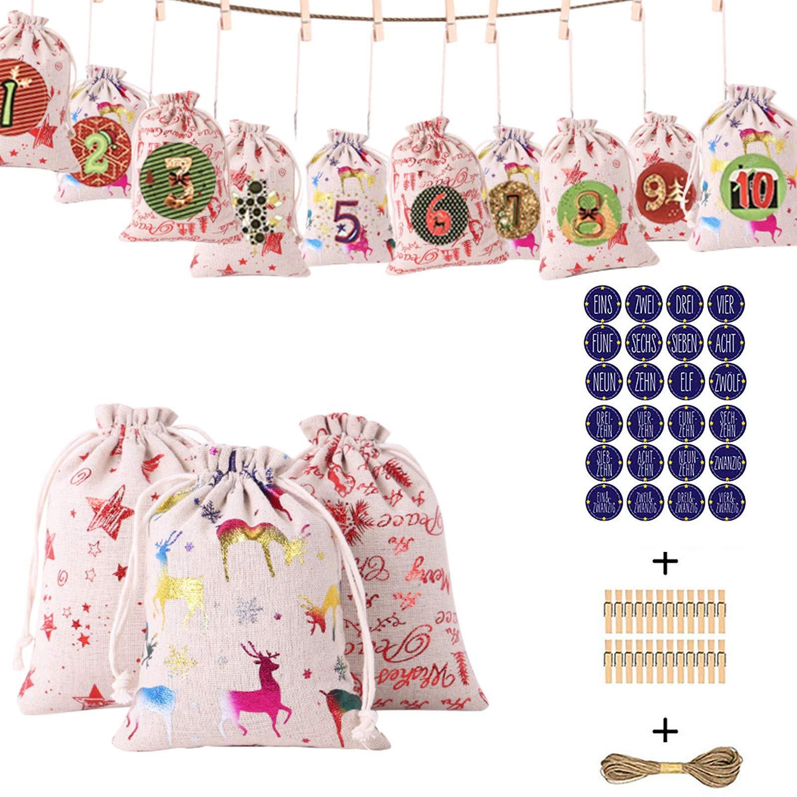 

Рождественский узор, сумка для конфет, 1-24, рождественский календарь, хлопковая льняная подарочная сумка One Size