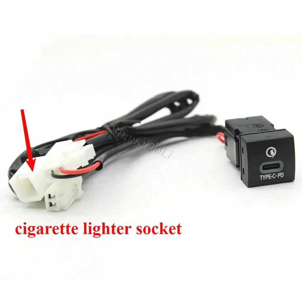 Blue Light Car Fast Charger TYPE-C PD QC3.0 USB Socket Cell Phone Charger Adapter Fit For Toyota Prado Corolla RAV4 Camry HIACE