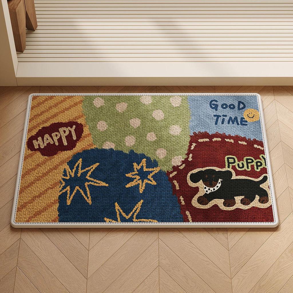 Cartoon Non-slip Bathroom Absorbent Mat - Hemp Woven Toilet Rug