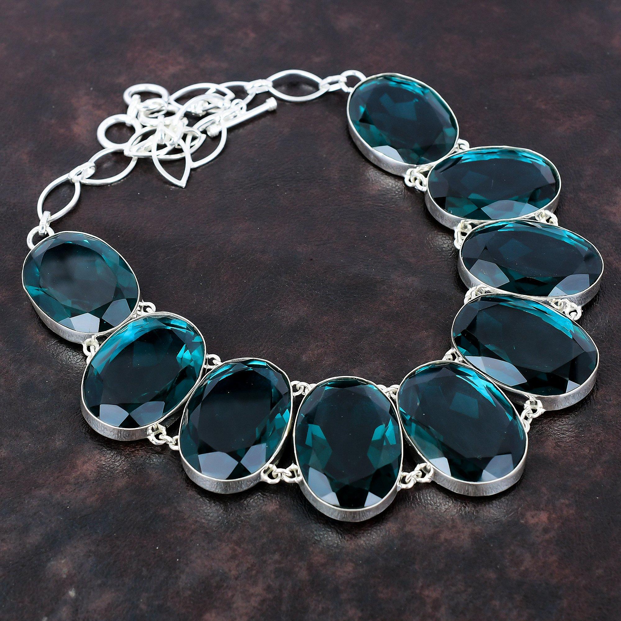 

Ожерелье с граненым индиколитом, ожерелье из стерлингового серебра 925 пробы, регулируемая цепочка, ожерелье из драгоценных камней, подарок для нее, стильные ювелирные изделия, ожерелья ручной работы Adjustable