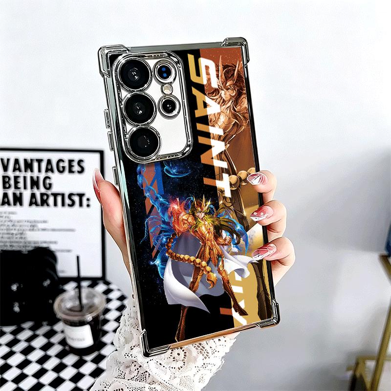 Anime S-Saint S-Seiya Plating Phone Case For Samsung Galaxy S24 S25 FE S26 Edge S23 Ultra S22 S21 Plus S20 Anti-Fall Airabag Cov