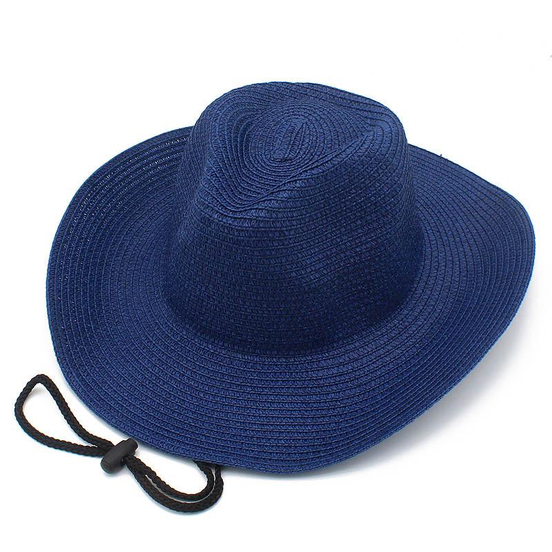 Summer shading drawstring straw hat men's cowboy hat outdoor sun protection fishing hat neutral jazz breathable top hat