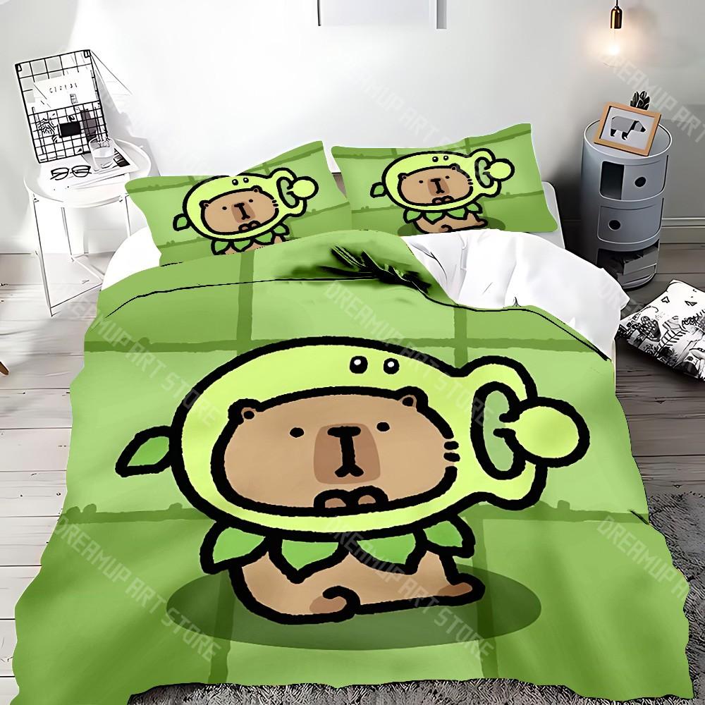 Cute Cartoon Capybara Duvet Pillowcase Bedding Set Adult Boy Girl Bedroom Decoration Children Gift Single Double Large Size