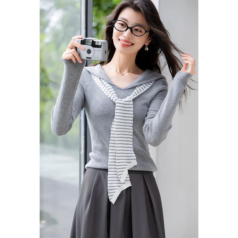 

Mokana Women s Retro Sailor Collar Long Sleeve Knit Top One Size