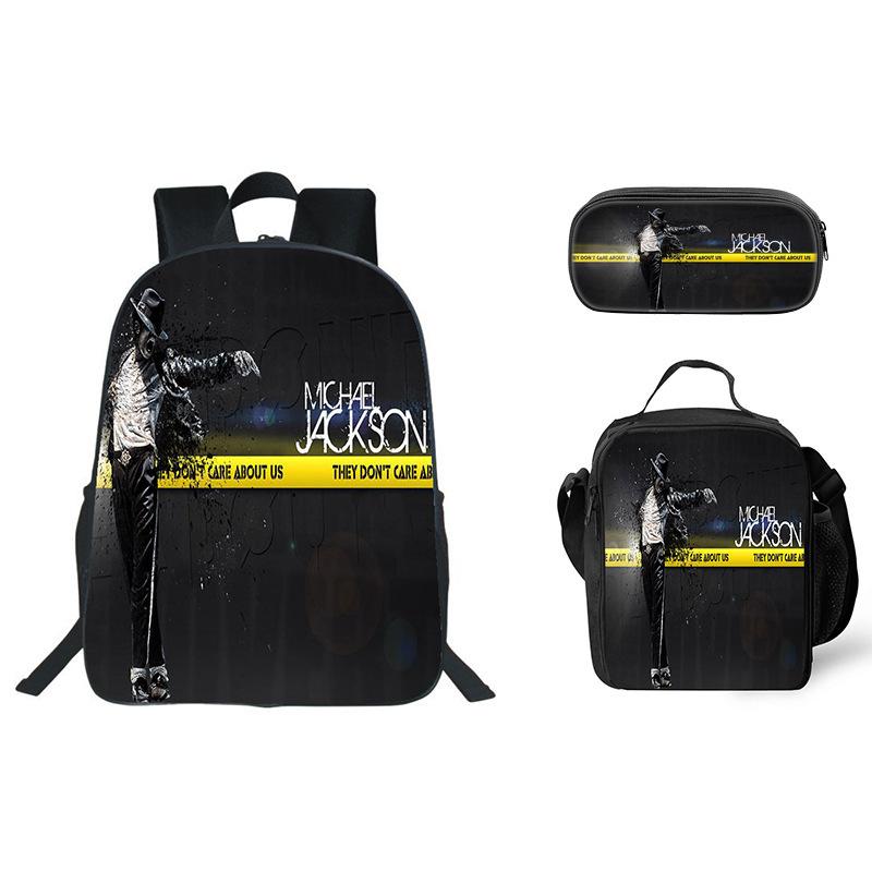Student Backpack Lunch Bag Pencil Case 3-Piece Set, Waterproof Durable Large Capacity, MJ Pattern, Kids School Bag Set