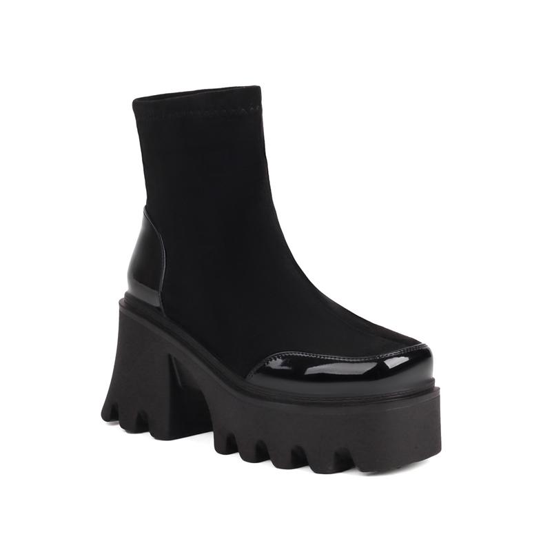

ANNYMOLI/женские ботильоны, короткие ботинки на платформе с круглым носком, на толстом высоком каблуке и платформе, лаконичная женская модная обувь, зимняя черная, коричневая 43 34 чёрный