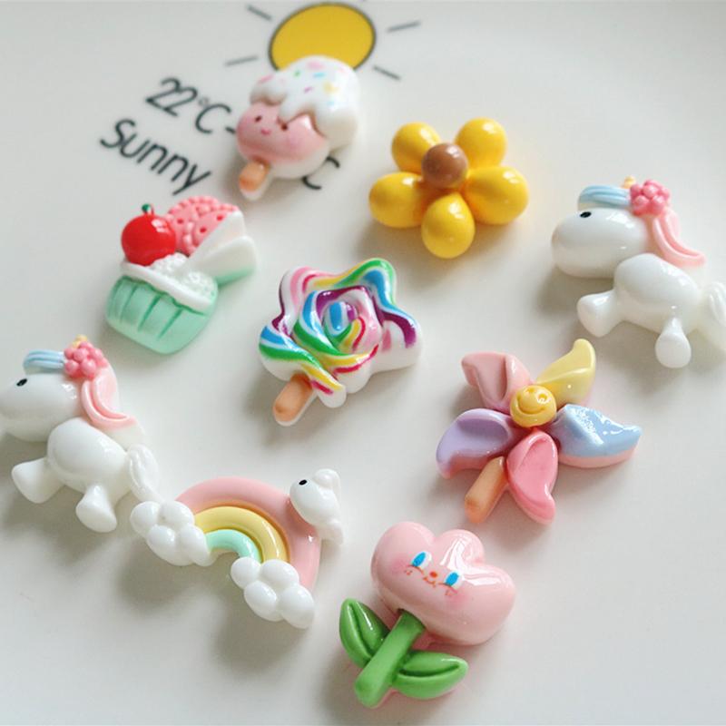 10 Pcs New Mini Cute Cartoon Unicorn, Rainbow, Ice Cream Resin Scrapbook Diy Jewellery Hairpin Decorate Accessories Craft A62