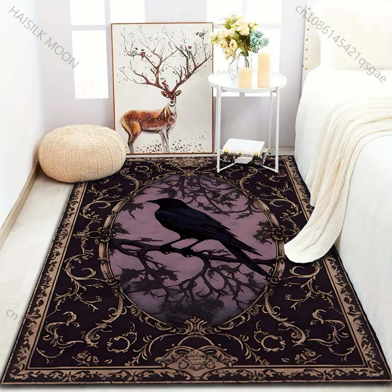 Multiple sizes Mysterious Raven Decor Rug Pattern Carpet for Living Room Bedroom Sofa Home Decor Non-slip Floor Mat Luxury Gift