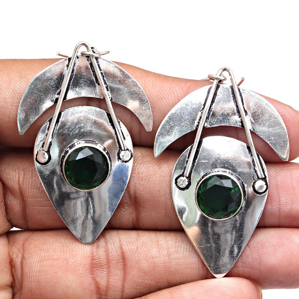 925 Stříbro Sterling Náušnice Šperky Drahokam Ručně vyrobené Smaragd