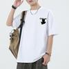 [Liaziong] Summer T-shirt for Men, Short Sleeve, 100% Cotton, Plus Sizes, Cute Cat Print, Crew Neck, Half Sleeve Top - White - 2XL