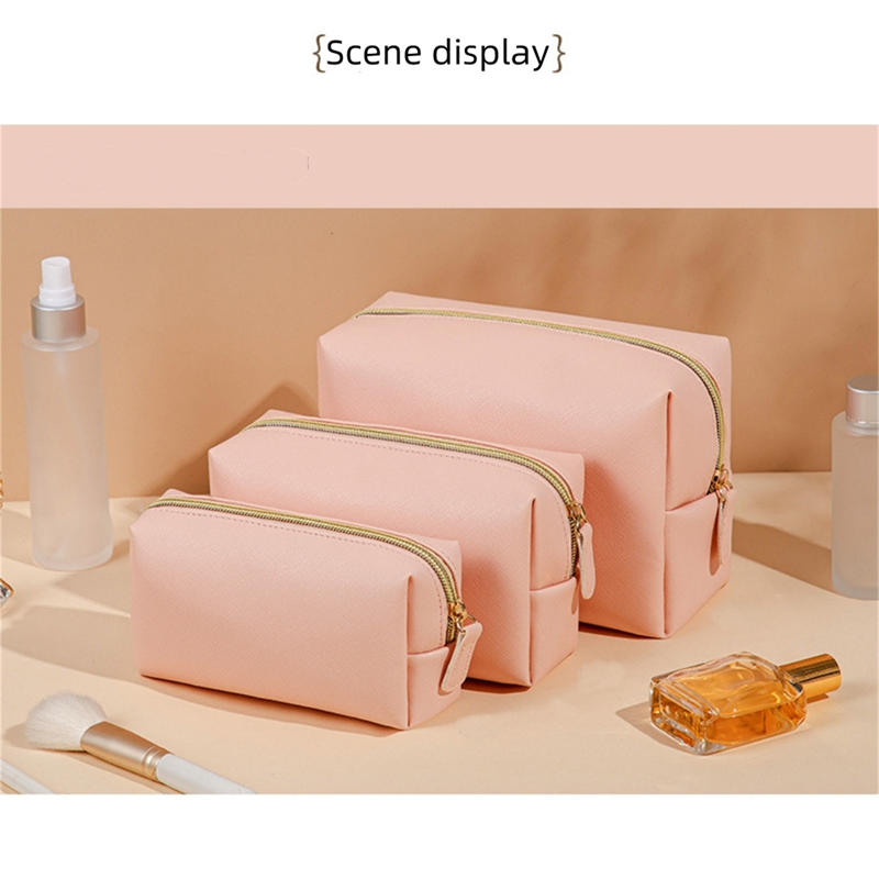Portable Travel Zipper Cosmetic Pouch Water Resistant PU Leather Makeup Toiletry Organizer Bags for Women