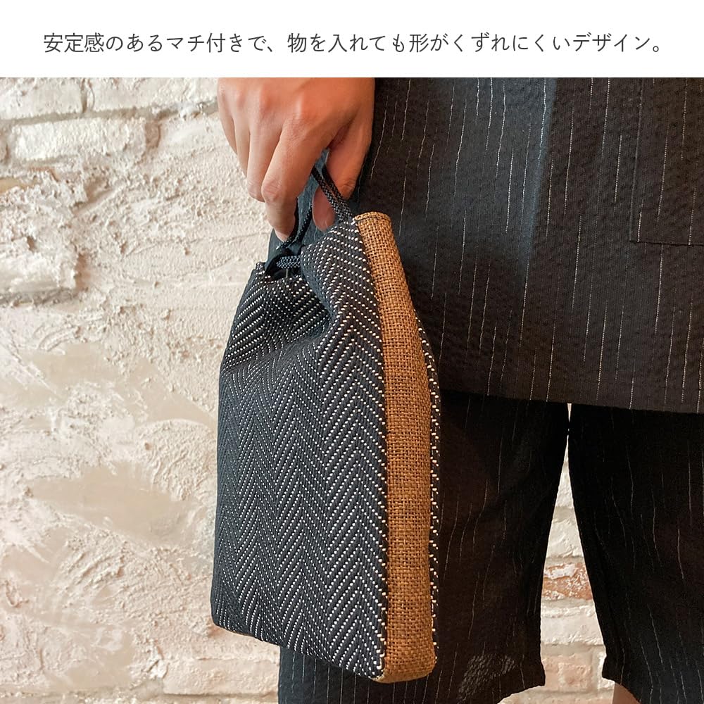 Kimono Herringbone Shingen Bag for with Small Item Drawstring Made in for Shingen Day [Kyoto Yuzen] Men, Gusset, Case, Bag, Japan, Jinbei, Yukata,
