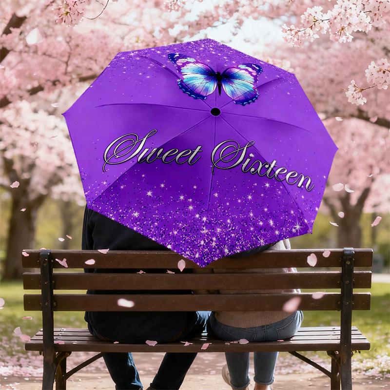 1pc Butterfly Automatic Folding Umbrella, Heavy Duty 8 Rib Iron Frame,  Suitable for Travel, Daily Use, Birthday, Decor Gift m0104098