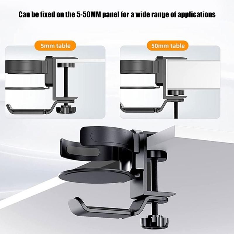 Solid Desk Headphone Mount 360Degree Swivels Headsets Hanger with Cup Holder Solid Aluminum Alloy Constructions