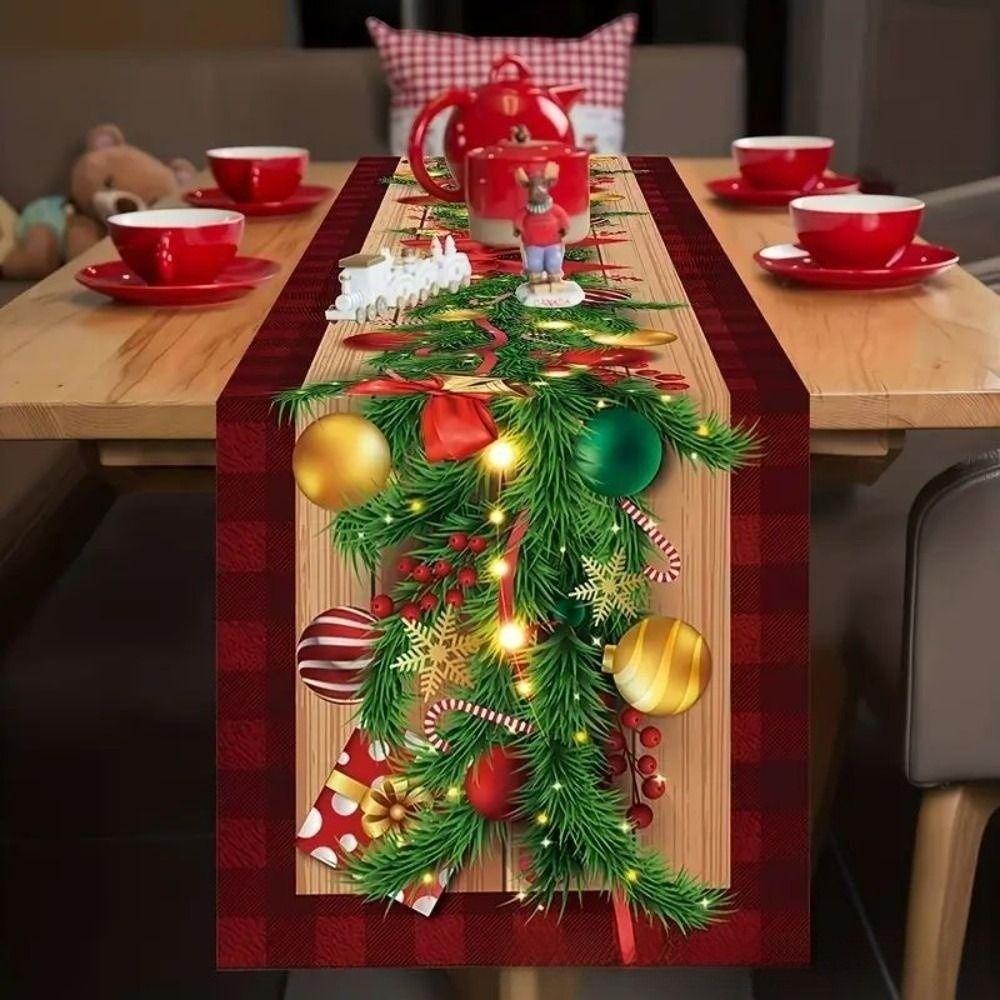 Nouveau Nouvel An Noël Chemin de Table Drapeau de Fête de Noël Housse Joyeux Noël Décorations Cadeau de Noël Nappe Décorations de Table pour la Maison