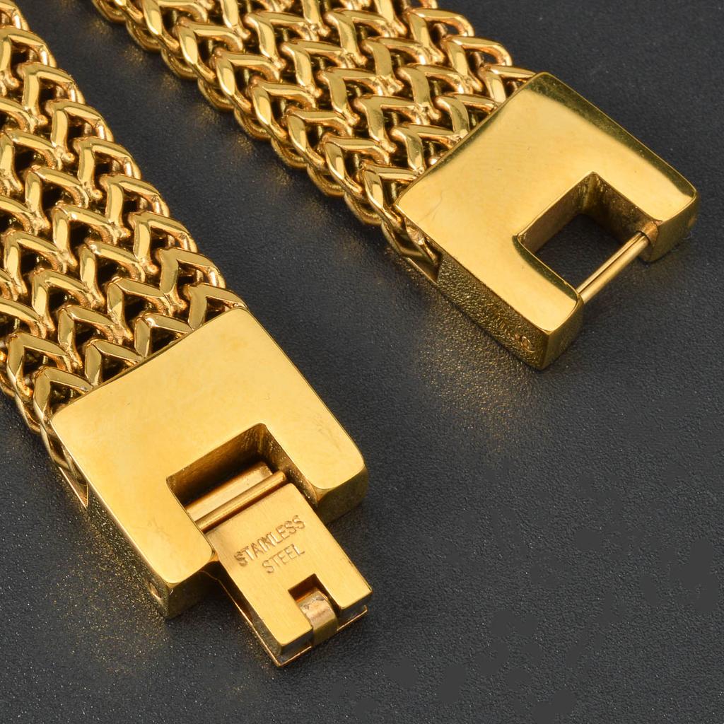 Men Stainless Steel Wide Mesh Chain Bracelet Gold Plated Woven Pattern Bangle Luxury Italian Style Jewelry Gift Valentine's Day