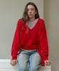 AMONG A V-Neck Oversized Muffler Knit Set_Red