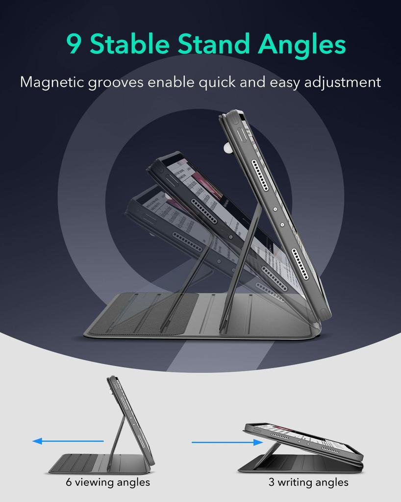 ESR iPad Pro Case Exclusive Rotating Case with Removable Magnetic 9 Adjustable Angle Rugged Shift Gray 12.9 (2022/2021, 6th/5th Generation) Cover,
