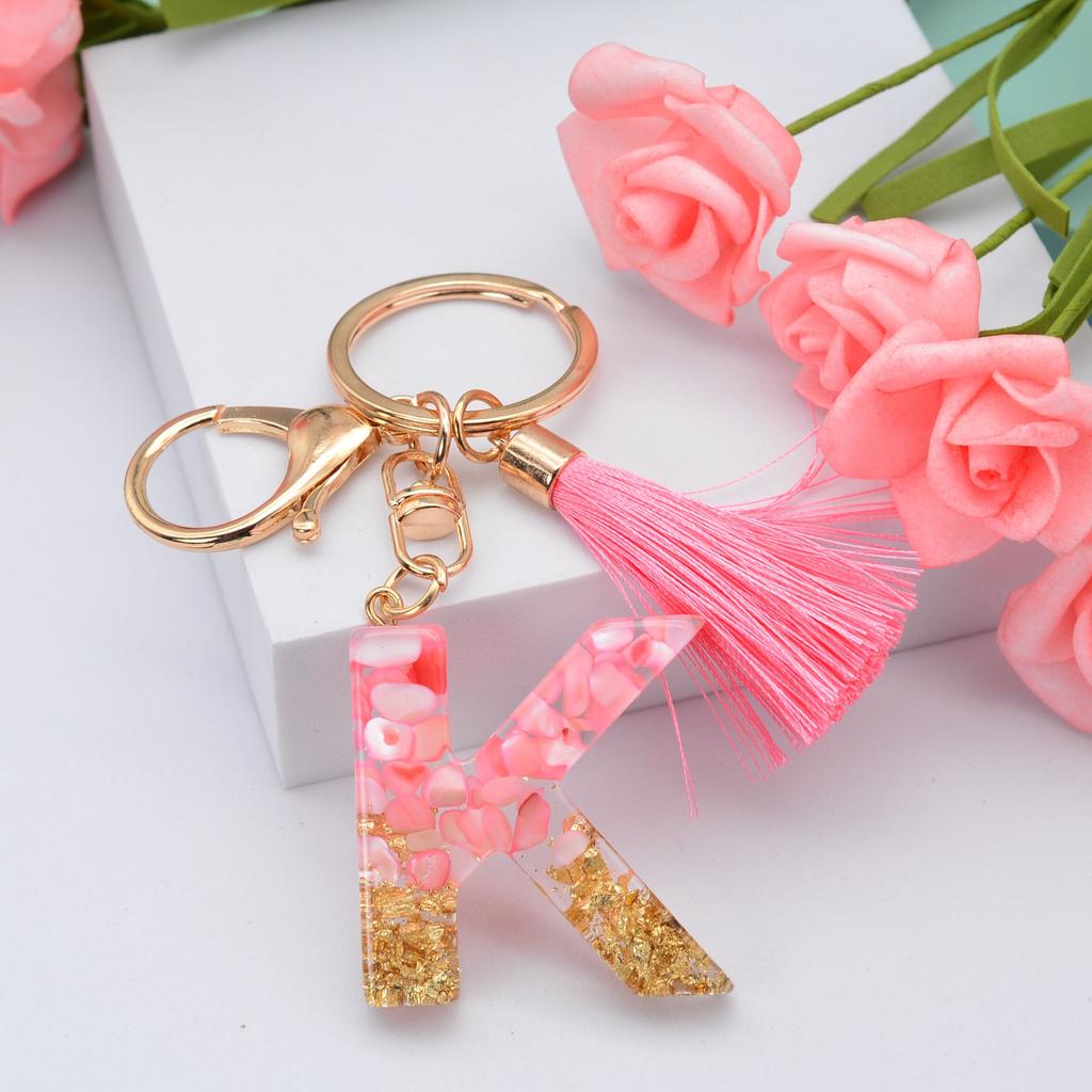 Jewelry Ornament Resin Material Alphabet Key Chain Glitter Keyring Bag Pendant Letter Keychain