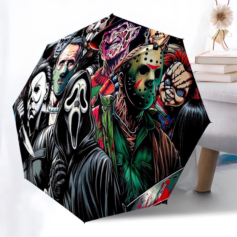 1pz Ombrello Collage Personaggi Film Horror con Manico in Plastica, Adatto a Tutte le Stagioni Casa Viaggio Ombrello da EsternoM1411