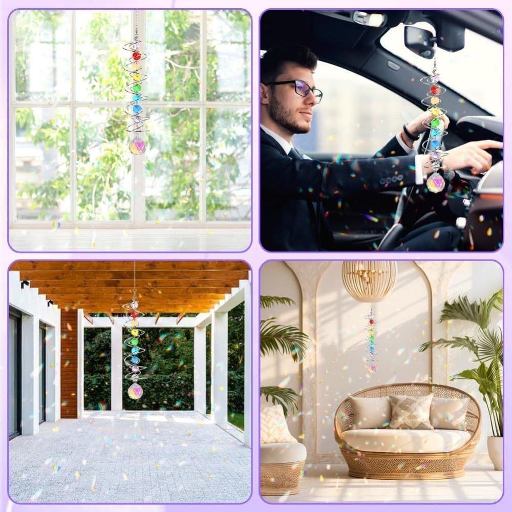 Creative 3D Crystal Rotate Sun Catcher Colorful Hangings Sun Catcher Wind Chime Decorative Spinner Gazing Ball Party Gifts