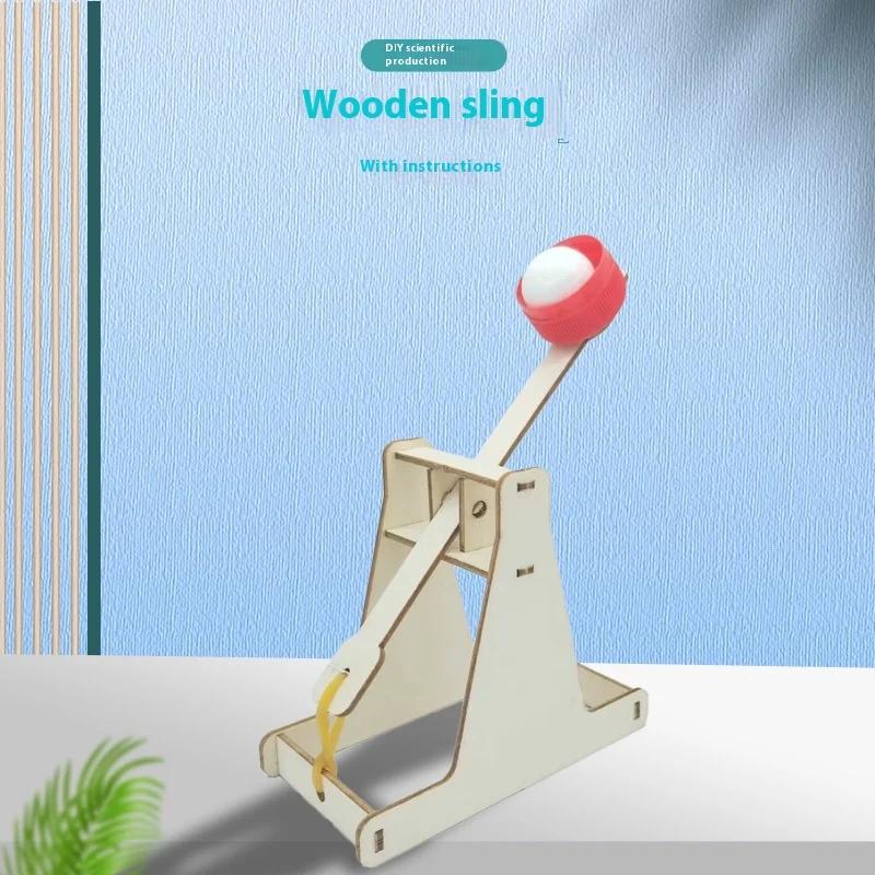 DIY Assembly Wooden Trebuchet Catapult Vehicle Model Kits Children Kids Scientific Experiment Small Physical Invention Toy Gift