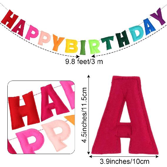 Pre-Strung Happy Birthday Banner Rainbow Happy Birthday Felt Garland Felt Pennant Flag Rainbow Party Decorations Personalized Holiday Sign for