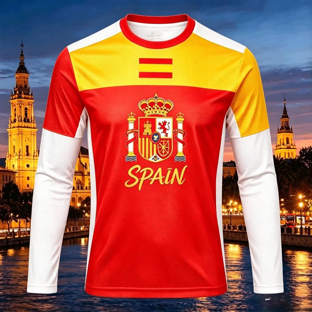 Camiseta de Fútbol de España de Verano, Camiseta de Fútbol de Manga Larga con Estampado de Moda, Tops Deportivos Casuales para Hombres y Mujeres