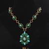 Medieval Vintage Premium Temperament Copper Gold-Plated Green Agate Turquoise Inlaid Necklace Set