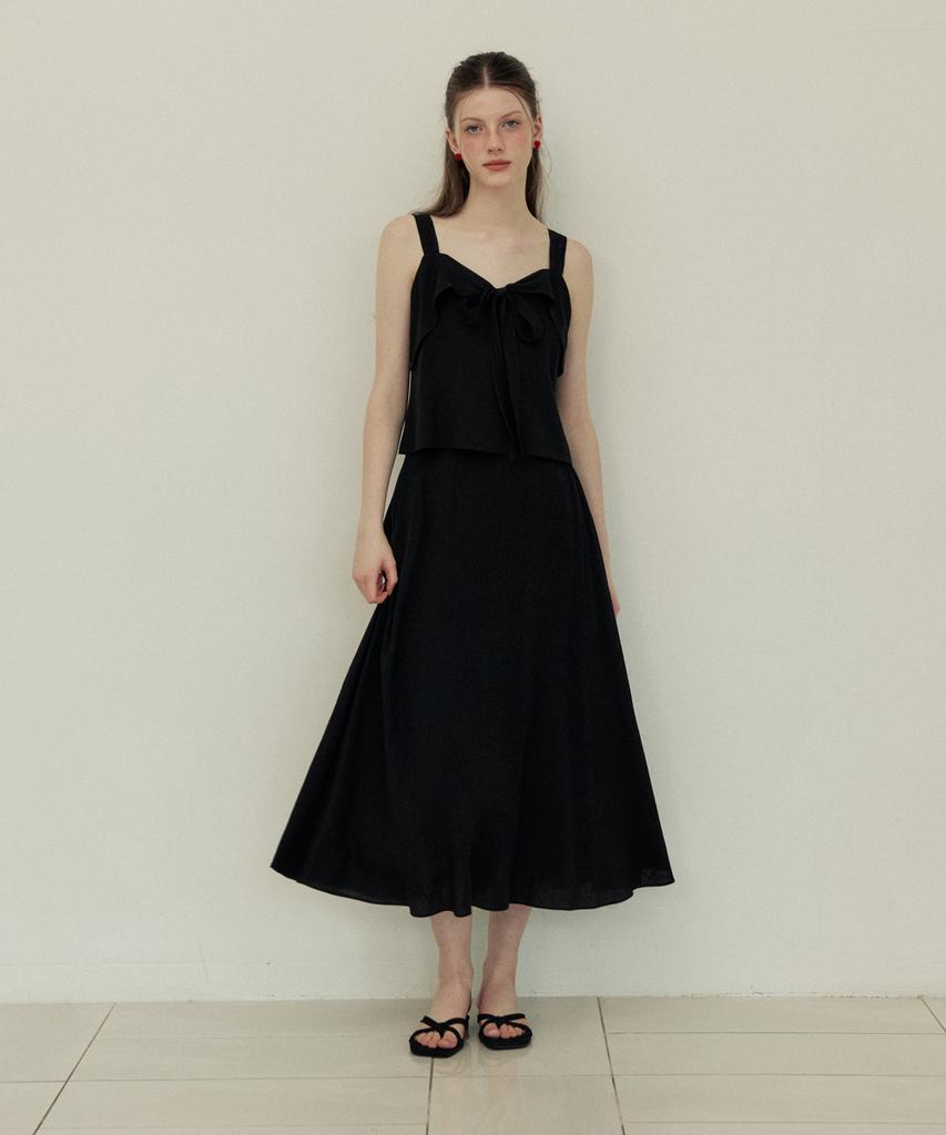 Adowl Flare Line Summer Cool Long Skirt - Black
