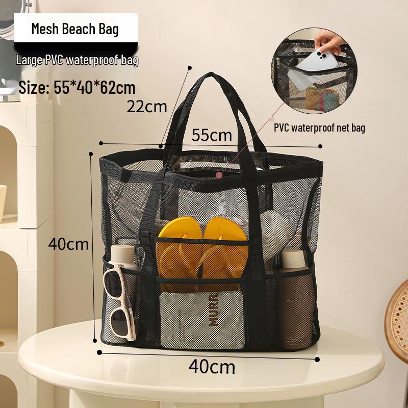 Large Mesh Beach Bag with Compartments - Breathable Gym & Swim Travel Organizer