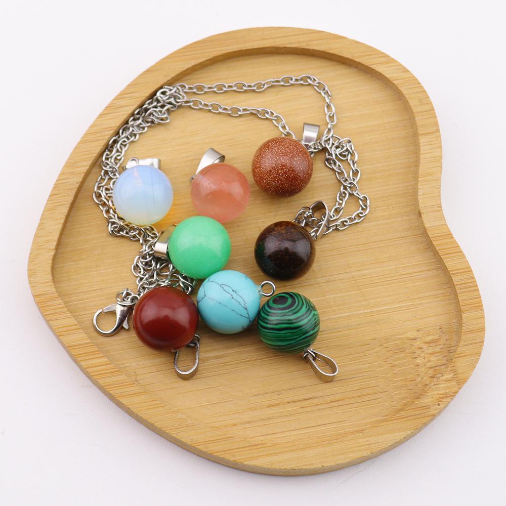 Natural Crystal Stone Sphere Pendant, 14mm, Melon Seed Clasp, Single Hole DIY Necklace, N766