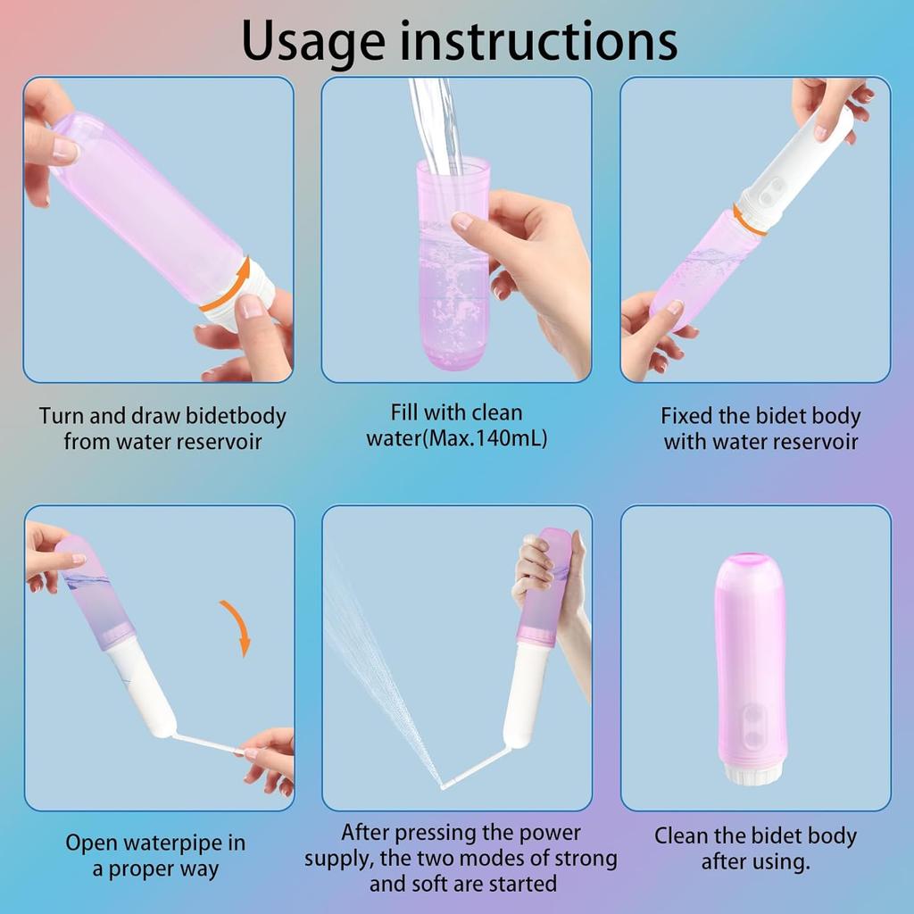Portable Electric Foldable Handheld Travel Bidet - Mini Personal Hygiene Sprayer with 2 Pressure Options for Postpartum Care, Perineal & Hemorrhoid