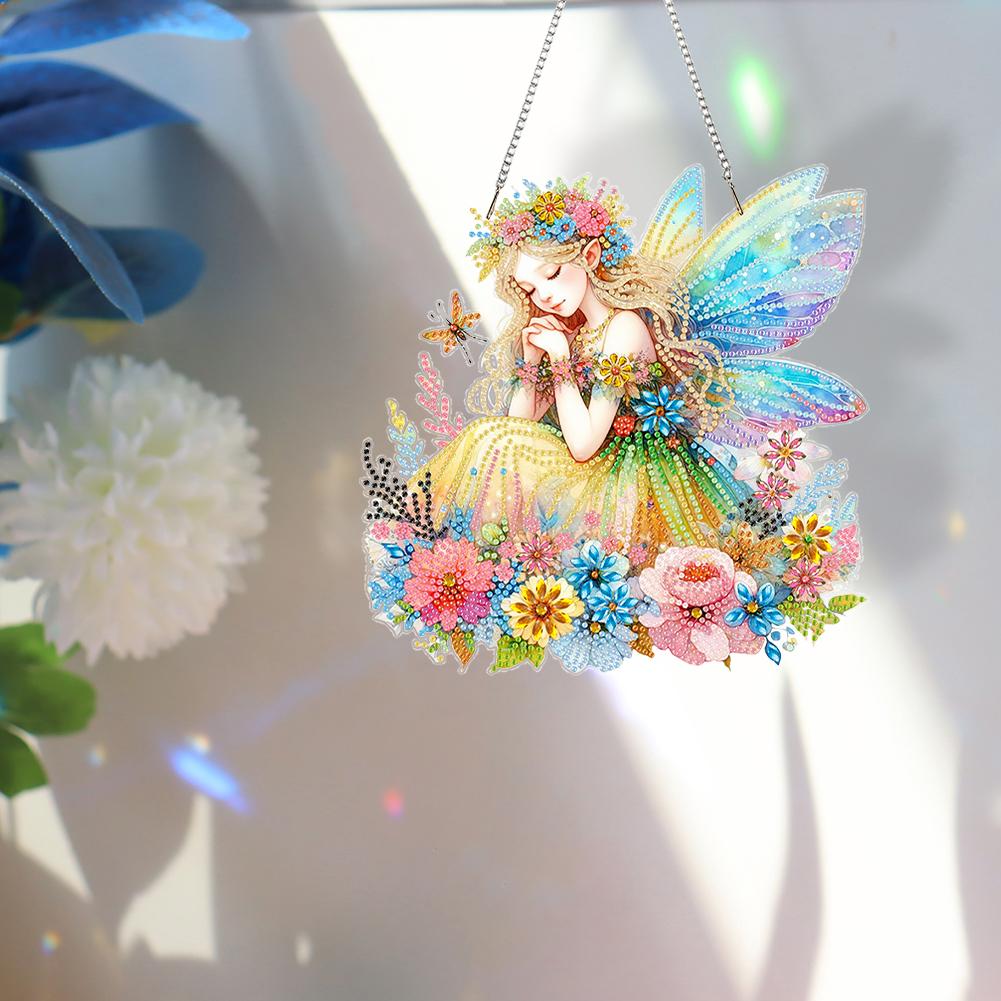 Acrylic 2D Flat DIY Diamond Painting Set Rhinestone Diamond Art Window Pendants Diamond Art Pendant DIY Home Decor Hanging Charm