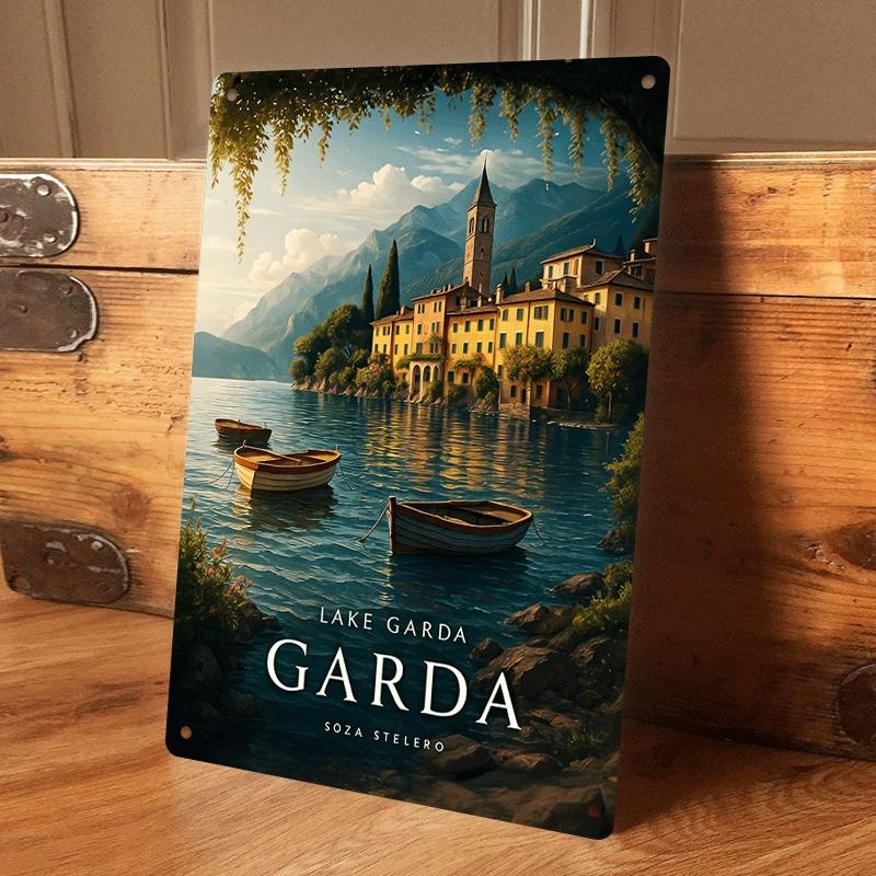 

1 piece: Italian Lake Garda landscape wrought iron painting, Mediterranean coast vintage wrought iron wall hanging, suitable for (as the picture,20x30cm)