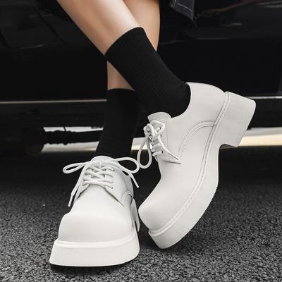 White Derby Thick Soled Shoes Trendy Minimalist Classic Style Leisure Outdoor Fashion Party Daily Handsome Young Leather Shoes