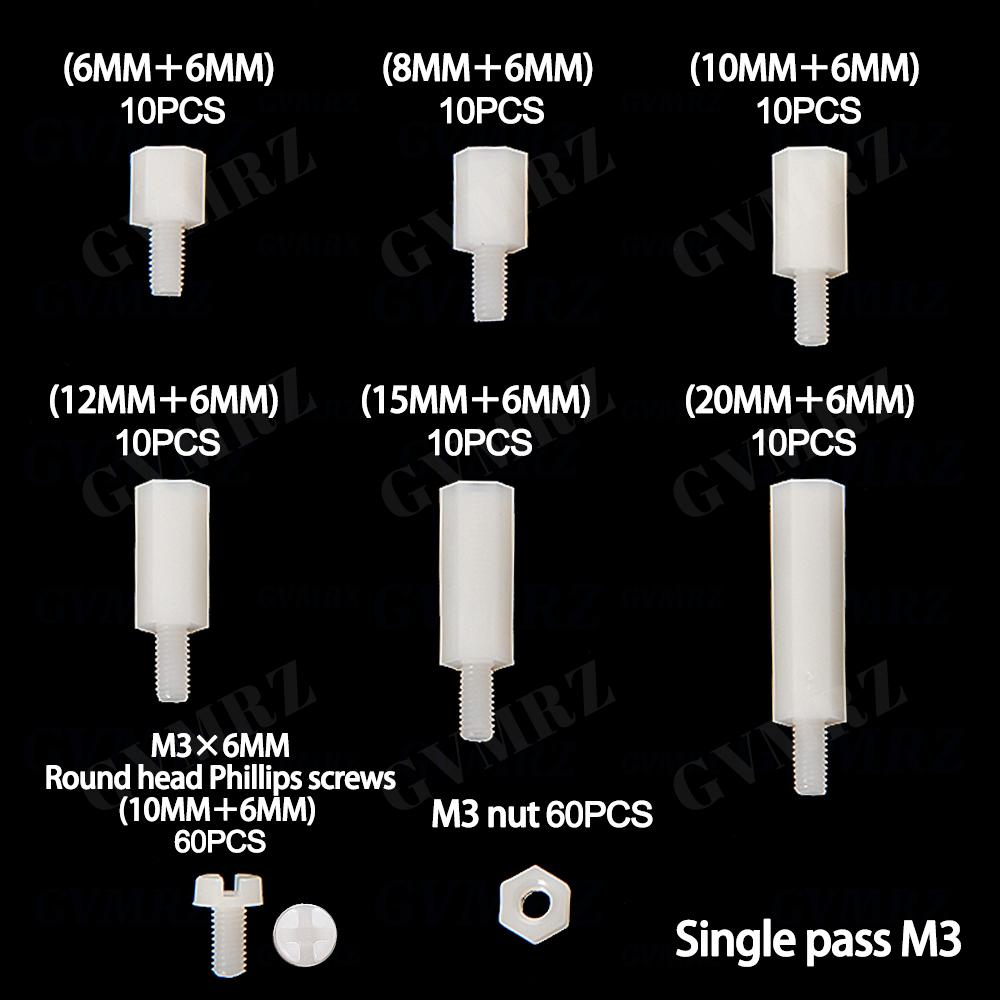 180PCS M3 Nylon Screws & Nuts Boxed Plastic Screws & Nuts Isolating Post Combination Set White / Black