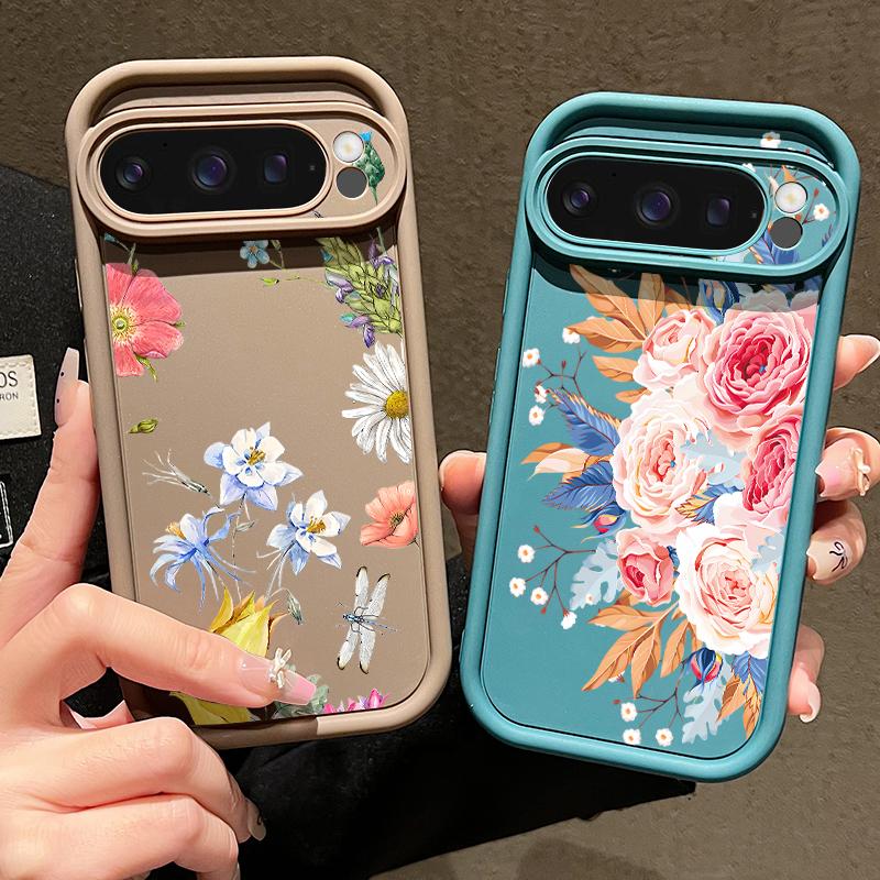 For Google Pixel 9 8 Pro Xl 8a Shockproof Yellow Rose Flower Pattern Silicone Soft Lens Protection Solid Color Anti-Fall Matte Phone Case Cover