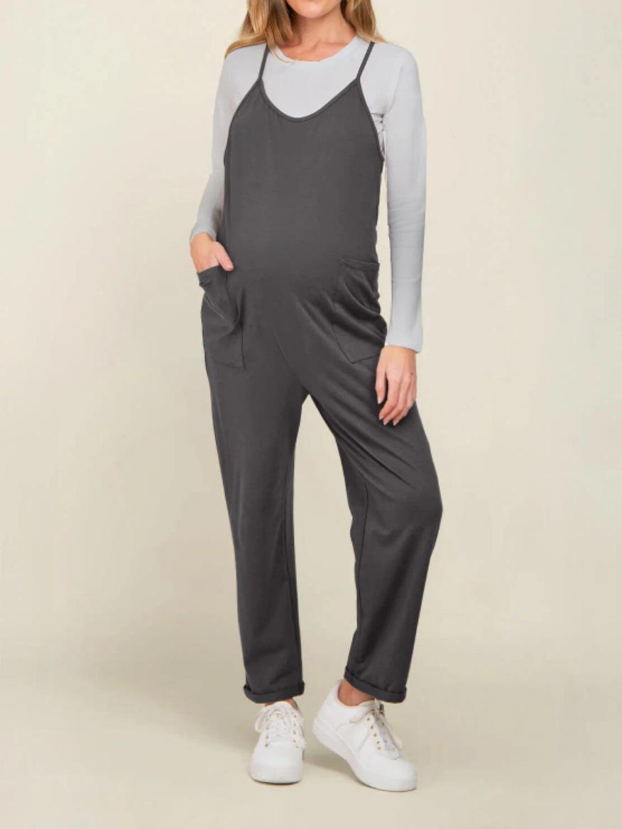 Cross-border foreign trade women s suspender pocket jumpsuit S темно-серого