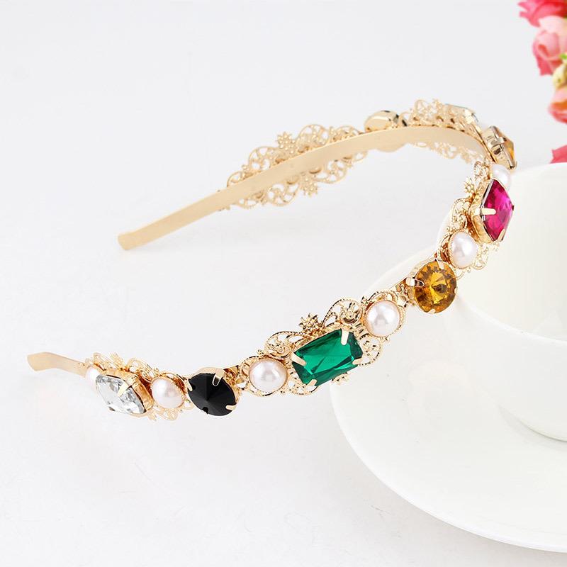 Baroque Colorful Rhinestone Headband Hair Hoop Women Hair Accessories New Shiny Fashion Crystal Flower Crown Head Wrap