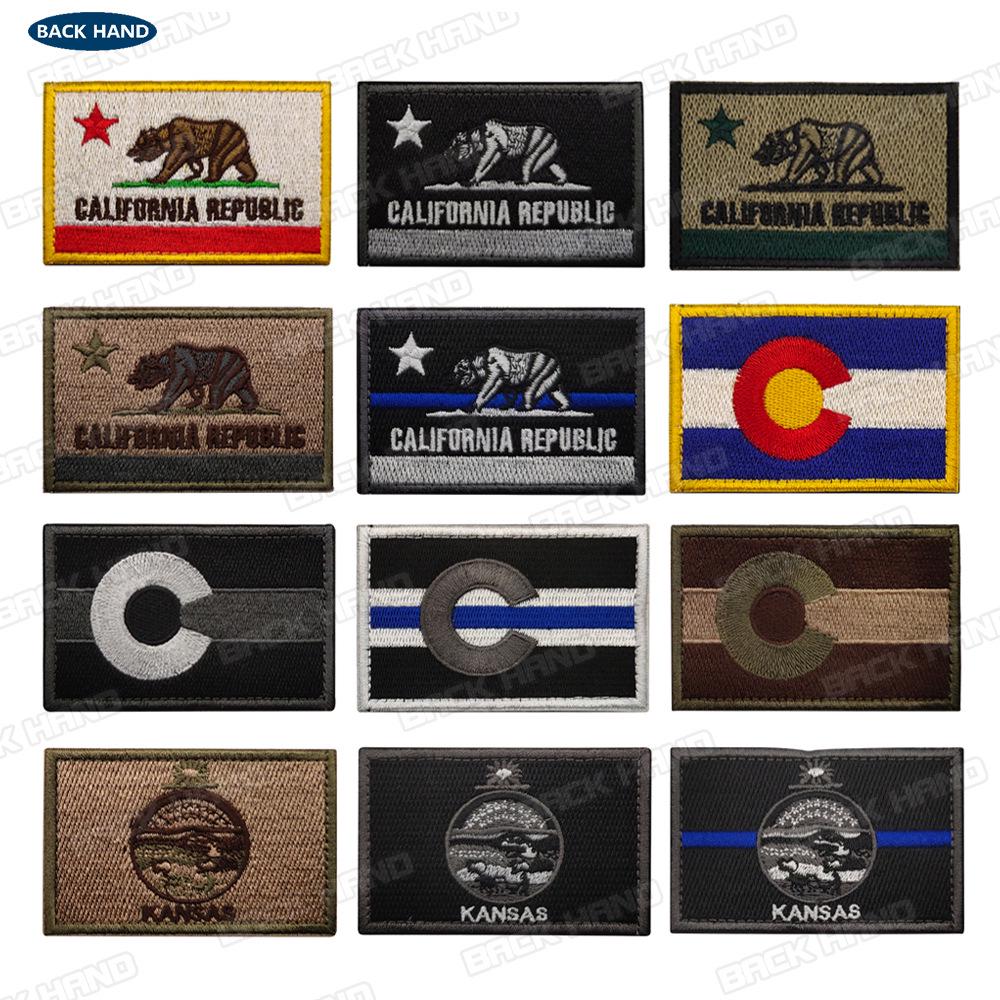 US State Flags Embroidered Patches: Michigan, Missouri, Nevada, Massachusetts with Velcro