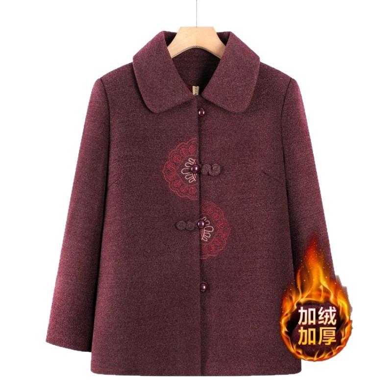 New old people's grandma's autumn and winter woolen jacket with fleece to keep warm old lady's winter top thickened