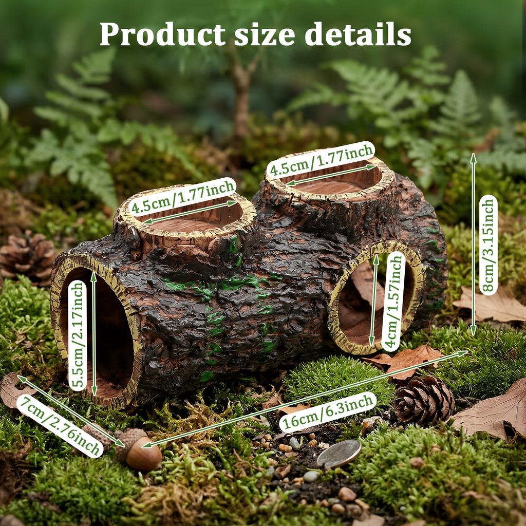 Reptile Hide Cave Reptile Lizard Hideaway Shelter Hollow Log Cave Resin Water Dish Food Bowl for Aquariums and Terrariums Decor
