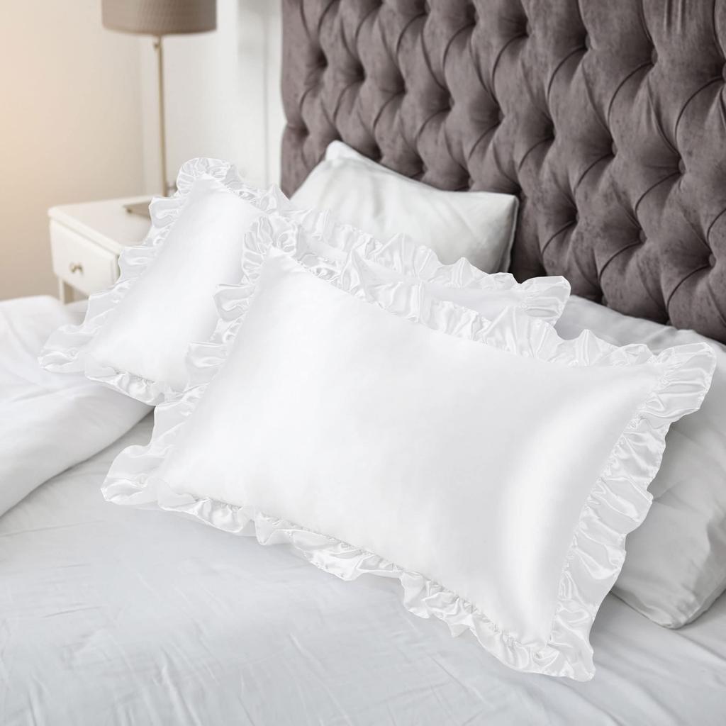 PiccoCasa Pillowcase Satin Ruffle Cool Rayon Envelope Style Cool To the Touch Pillowcase Set of 2 Silky Soft Pillowcase Plain Odor Resistant Beautiful